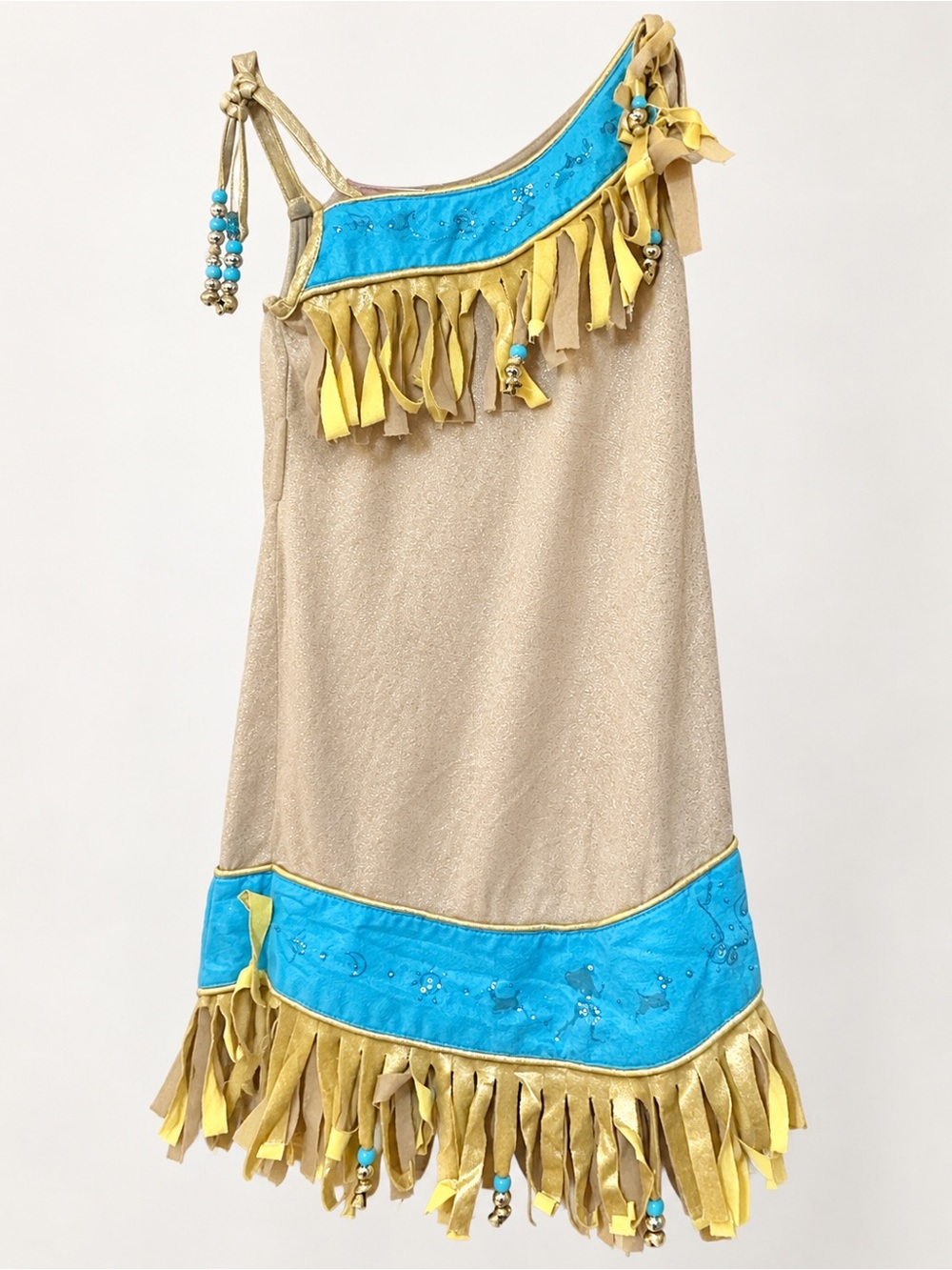Disney Pocahontas Gold and Turquoise Fringe One-Shoulder Costume Dress